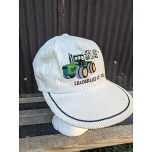 Vintage John Deere Hat 60 Series Tractor White Corduroy Trucker Cap Rare